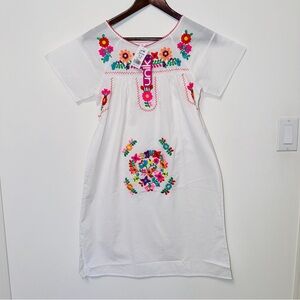 Children’s Unik White Dress with Colorful Floral Embroidery